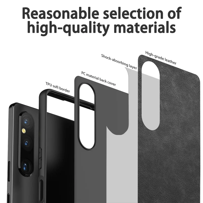 For Sony Xperia 1 V PU Leather+TPU+PC Phone Shell Retro Phone Case Drop Protection Phone Cover - Black