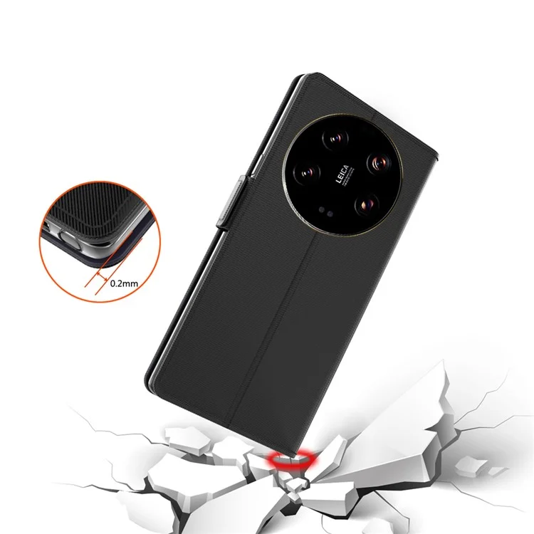 Para Xiaomi 13 Ultra Flip Cell Phone Cover Magnetic PU Leather Folding Stand Card Slot Phone Case with Mirror - Black