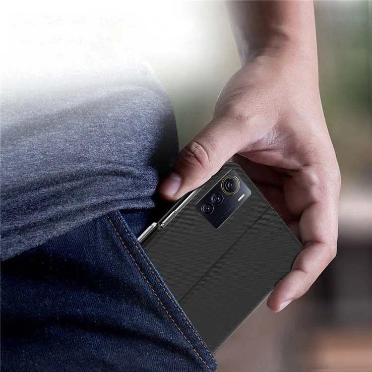 For ZTE Axon 50 Ultra Mirror Design Magnetic PU Leather Stand Phone Case Card Slot Phone Cover Shell - Black