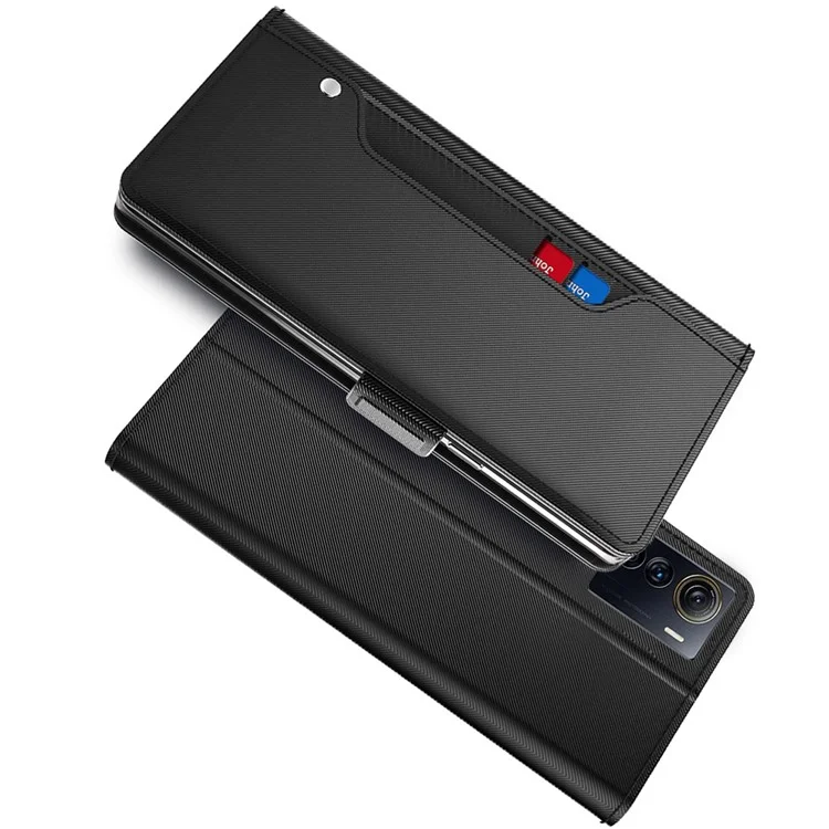 For ZTE Axon 50 Ultra Mirror Design Magnetic PU Leather Stand Phone Case Card Slot Phone Cover Shell - Black