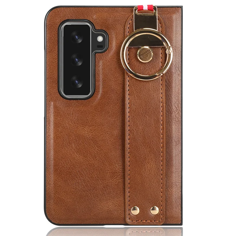 Per Microsoft Surface Duo 2 Custodia per telefono con rivestimento in pelle PC+TPU con cinturino da polso e tracolla - Marrone
