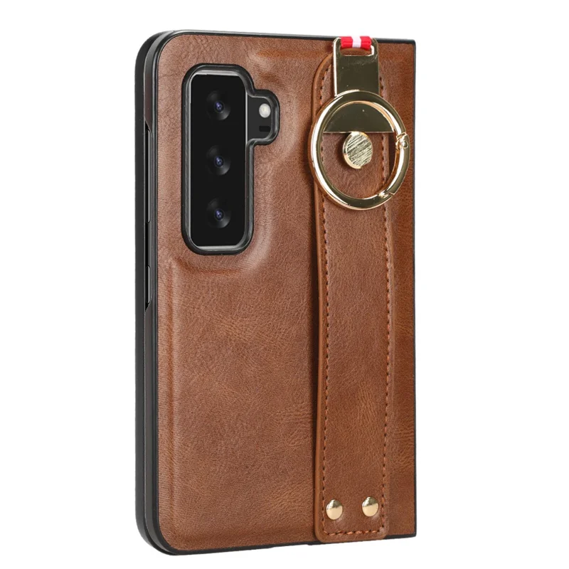 Per Microsoft Surface Duo 2 Custodia per telefono con rivestimento in pelle PC+TPU con cinturino da polso e tracolla - Marrone