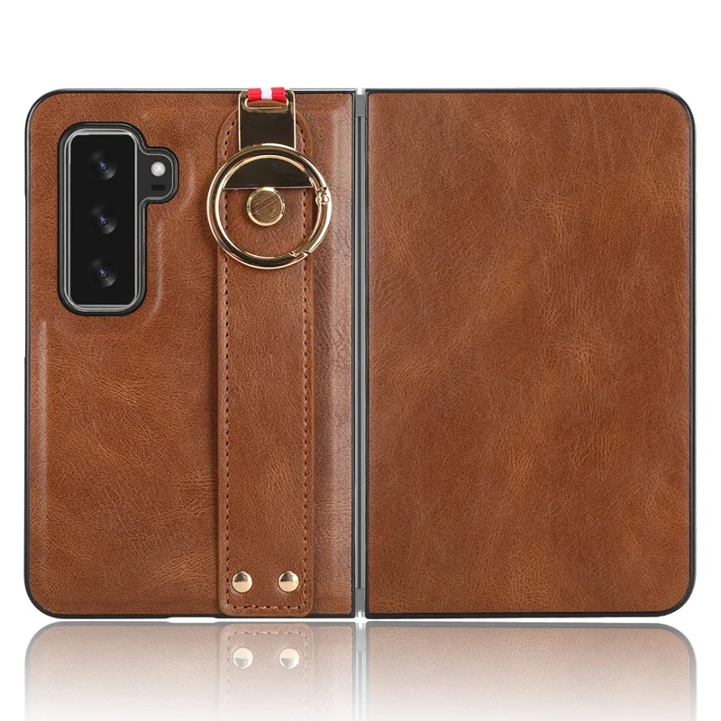Per Microsoft Surface Duo 2 Custodia per telefono con rivestimento in pelle PC+TPU con cinturino da polso e tracolla - Marrone