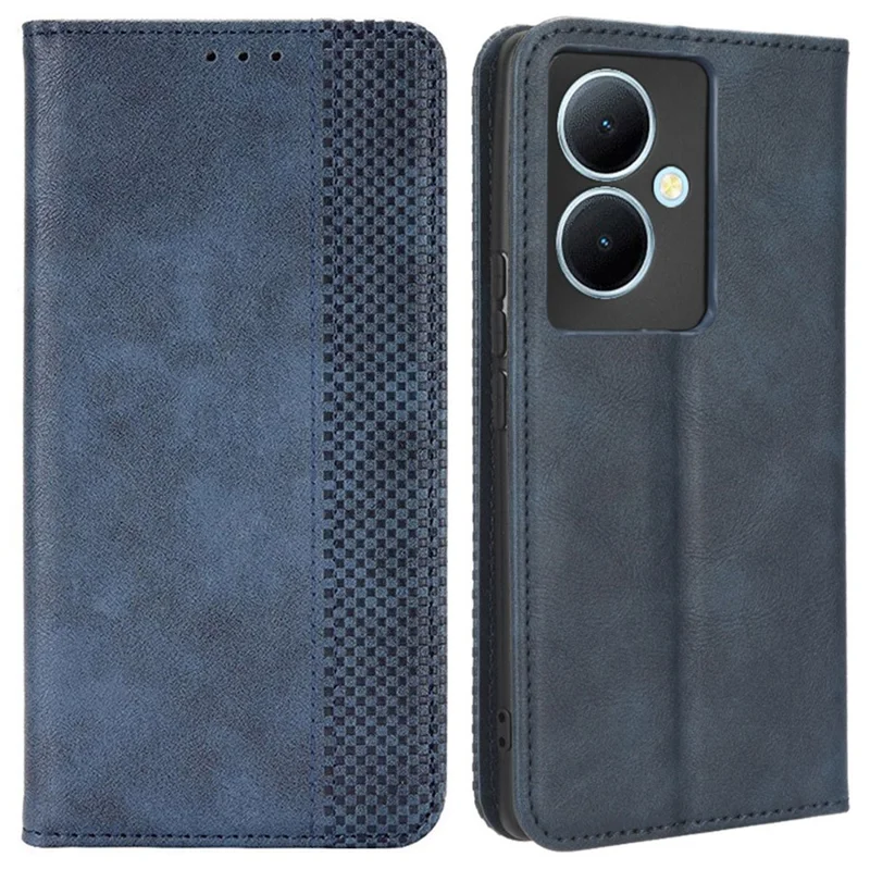 Funda de cuero con billetera para vivo Y78+ 5G / Y78 5G / V29 Lite 5G, funda con soporte, billetera, cierre magnético retro - Azul