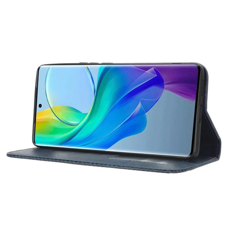 Funda de cuero con billetera para vivo Y78+ 5G / Y78 5G / V29 Lite 5G, funda con soporte, billetera, cierre magnético retro - Azul