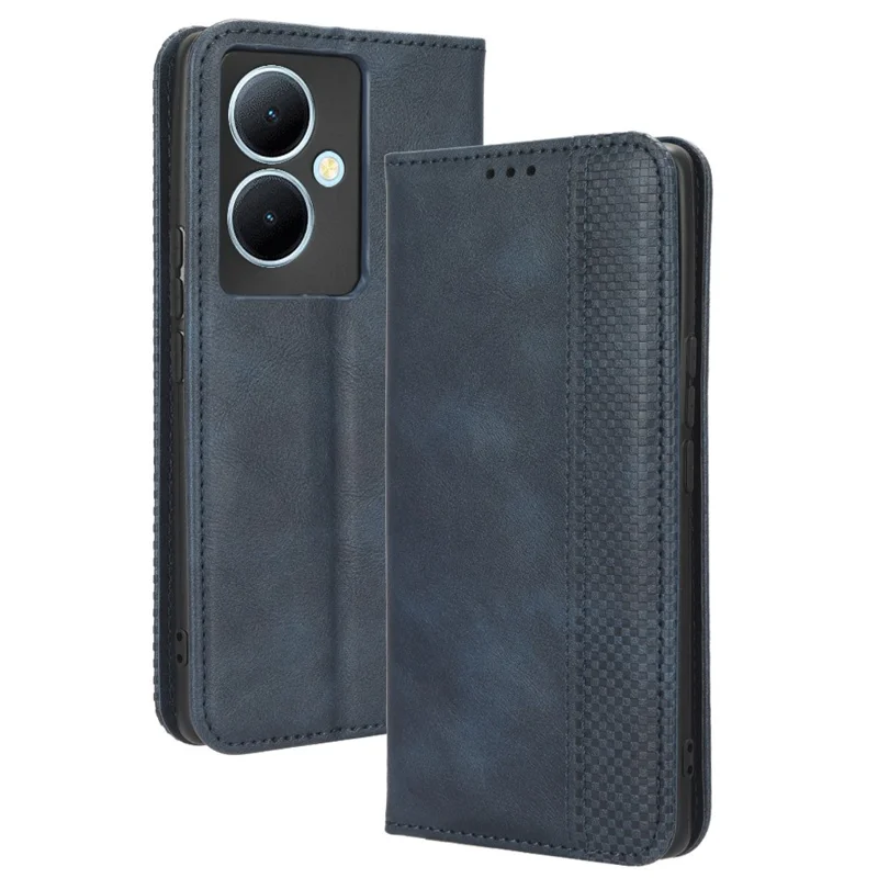Funda de cuero con billetera para vivo Y78+ 5G / Y78 5G / V29 Lite 5G, funda con soporte, billetera, cierre magnético retro - Azul