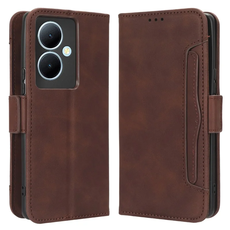 For vivo Y78+ 5G / Y78 5G / V29 Lite 5G Multiple Card Slots PU Leather Wallet Case Stand Phone Cover - Brown