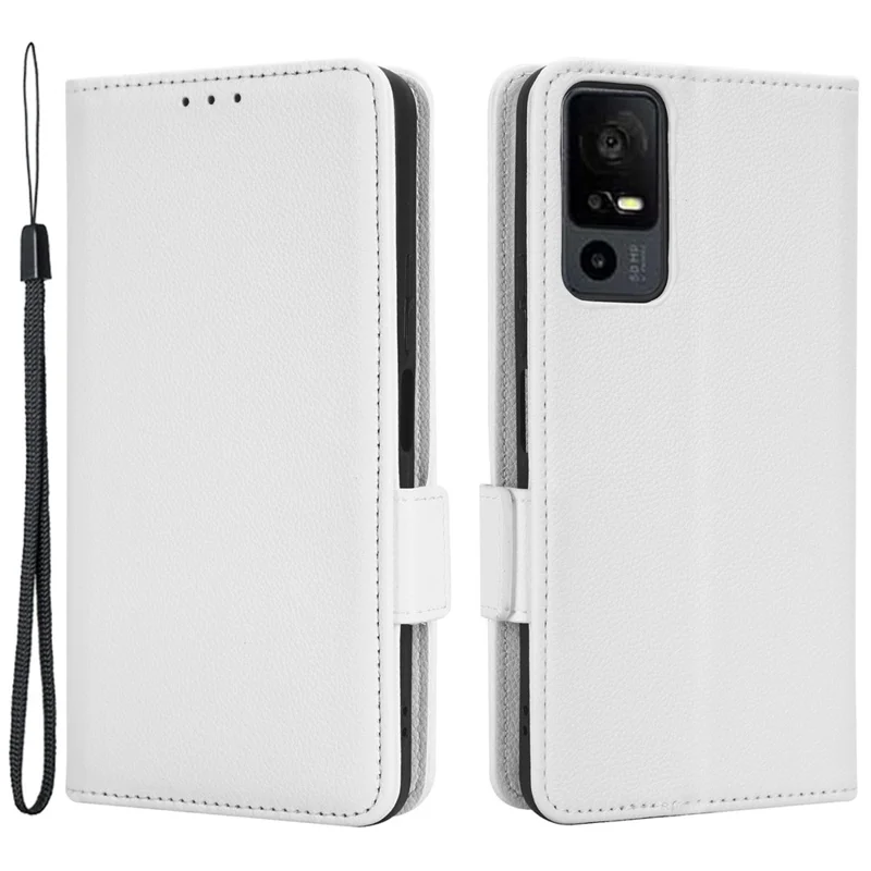 PU Leather Wallet Cell Phone Case For TCL 40 XL Litchi Texture Flip Stand Phone Cover - White