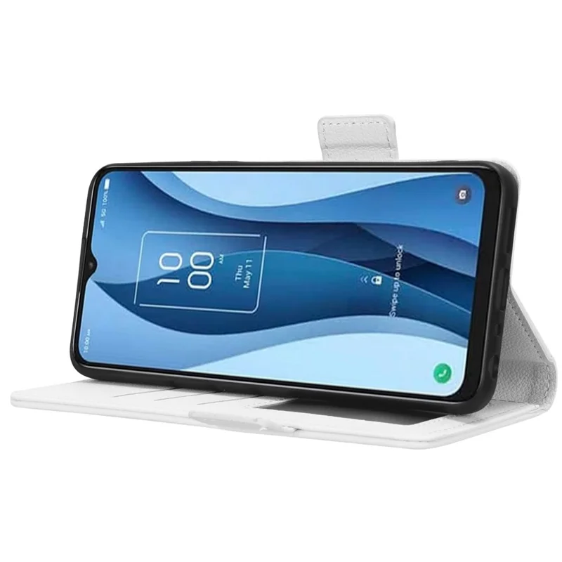 PU Leather Wallet Cell Phone Case For TCL 40 XL Litchi Texture Flip Stand Phone Cover - White