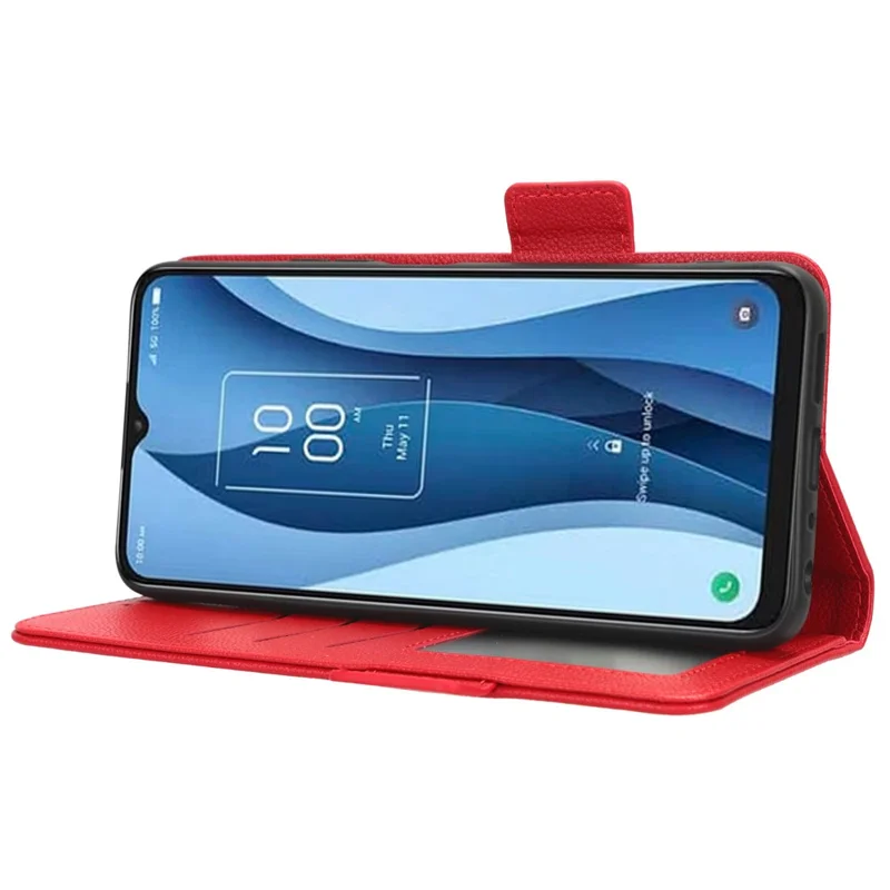 PU Leather Wallet Cell Phone Case For TCL 40 XL Litchi Texture Flip Stand Phone Cover - Red