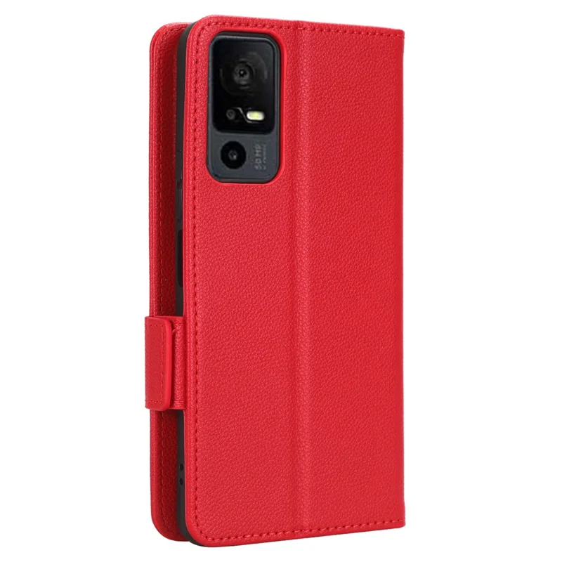 PU Leather Wallet Cell Phone Case For TCL 40 XL Litchi Texture Flip Stand Phone Cover - Red