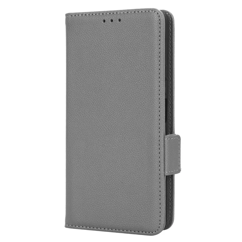 PU Leather Wallet Cell Phone Case For TCL 40 XL Litchi Texture Flip Stand Phone Cover - Grey