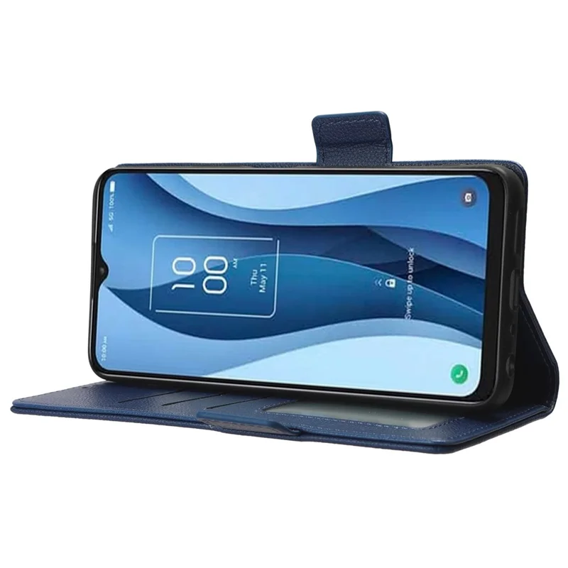PU Leather Wallet Cell Phone Case For TCL 40 XL Litchi Texture Flip Stand Phone Cover - Dark Blue