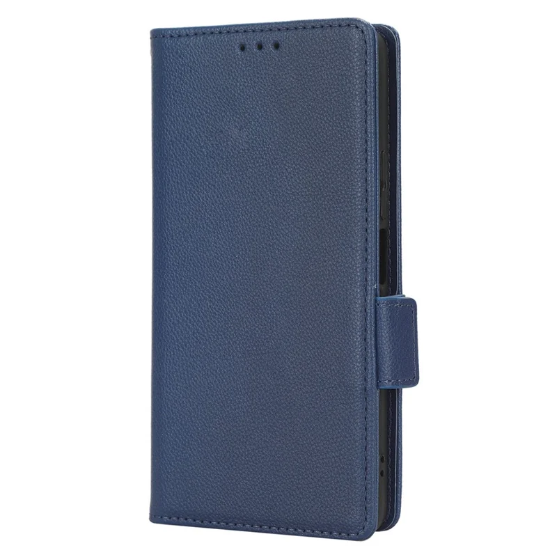 PU Leather Wallet Cell Phone Case For TCL 40 XL Litchi Texture Flip Stand Phone Cover - Dark Blue