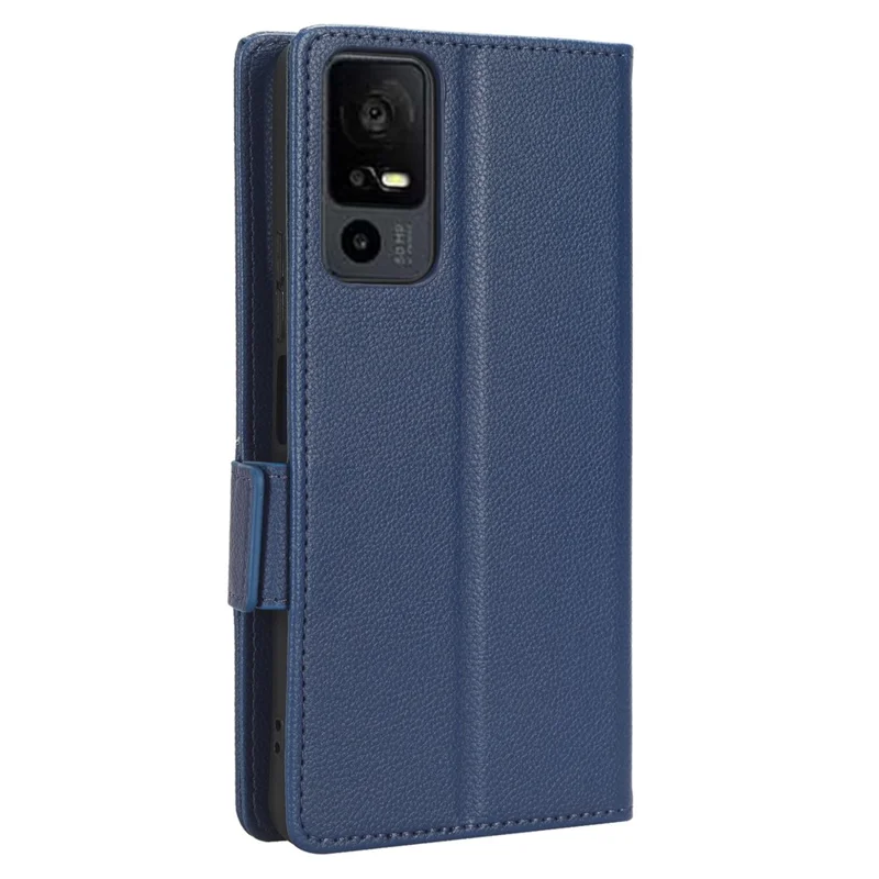 PU Leather Wallet Cell Phone Case For TCL 40 XL Litchi Texture Flip Stand Phone Cover - Dark Blue
