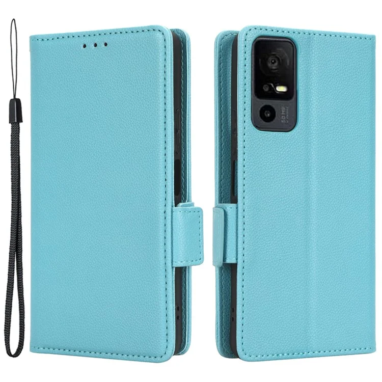 PU Leather Wallet Cell Phone Case For TCL 40 XL Litchi Texture Flip Stand Phone Cover - Baby Blue