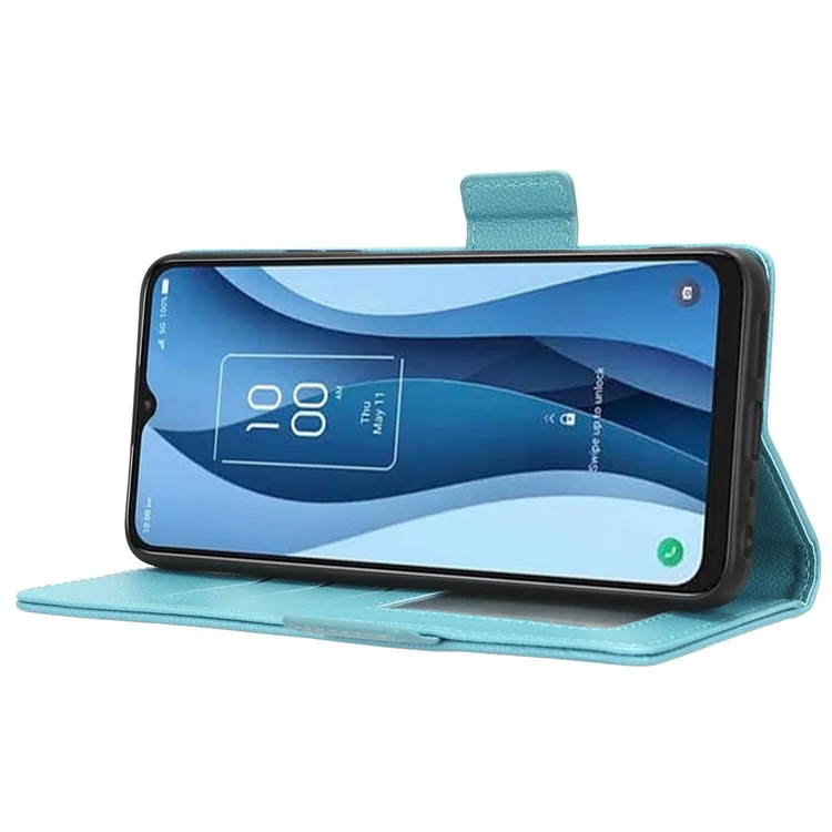 PU Leather Wallet Cell Phone Case For TCL 40 XL Litchi Texture Flip Stand Phone Cover - Baby Blue