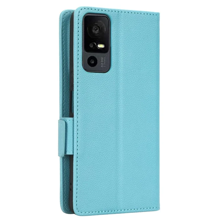 PU Leather Wallet Cell Phone Case For TCL 40 XL Litchi Texture Flip Stand Phone Cover - Baby Blue