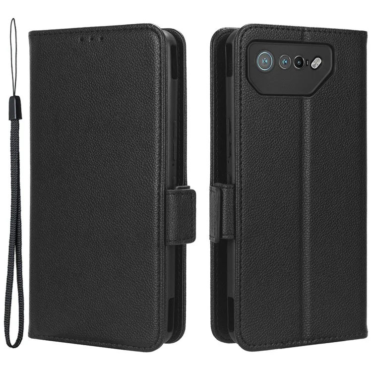 Для телефона Asus ROG Phone 7 5G Flip Stand Phone Shell PU Leather Wallet Anti-drop Case Litchi Texture Phone Cover - Чёрный