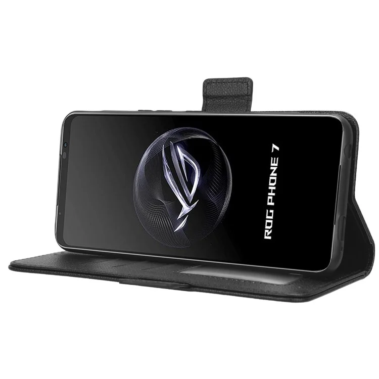 Для телефона Asus ROG Phone 7 5G Flip Stand Phone Shell PU Leather Wallet Anti-drop Case Litchi Texture Phone Cover - Чёрный