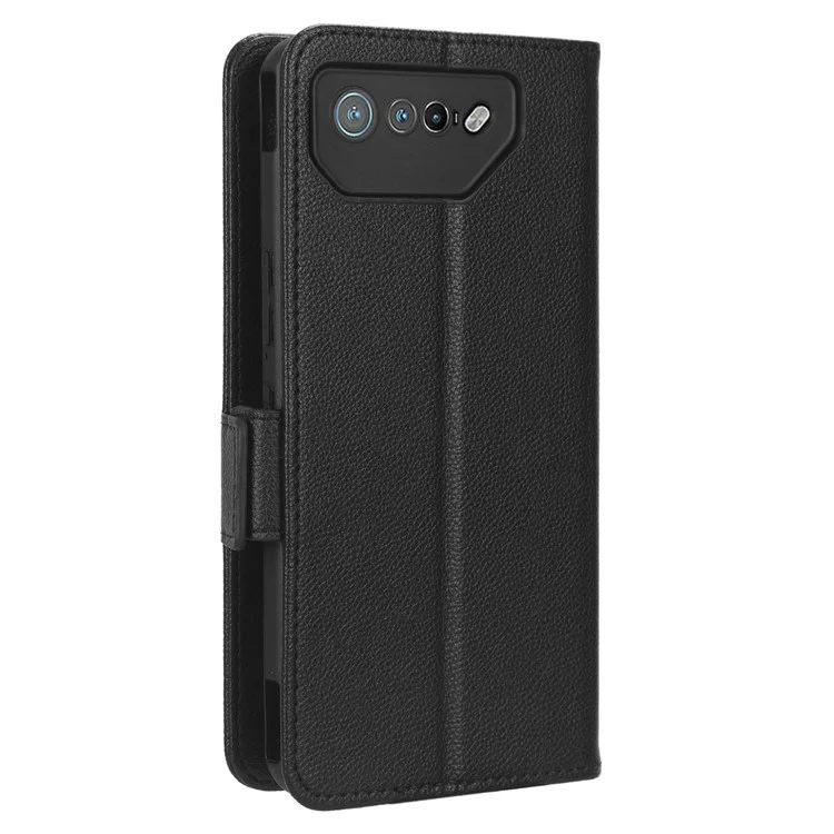 Для телефона Asus ROG Phone 7 5G Flip Stand Phone Shell PU Leather Wallet Anti-drop Case Litchi Texture Phone Cover - Чёрный