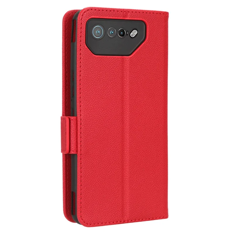 For Asus ROG Phone 7 5G Flip Stand Phone Shell PU Leather Wallet Anti-drop Case Litchi Texture Phone Cover - Red