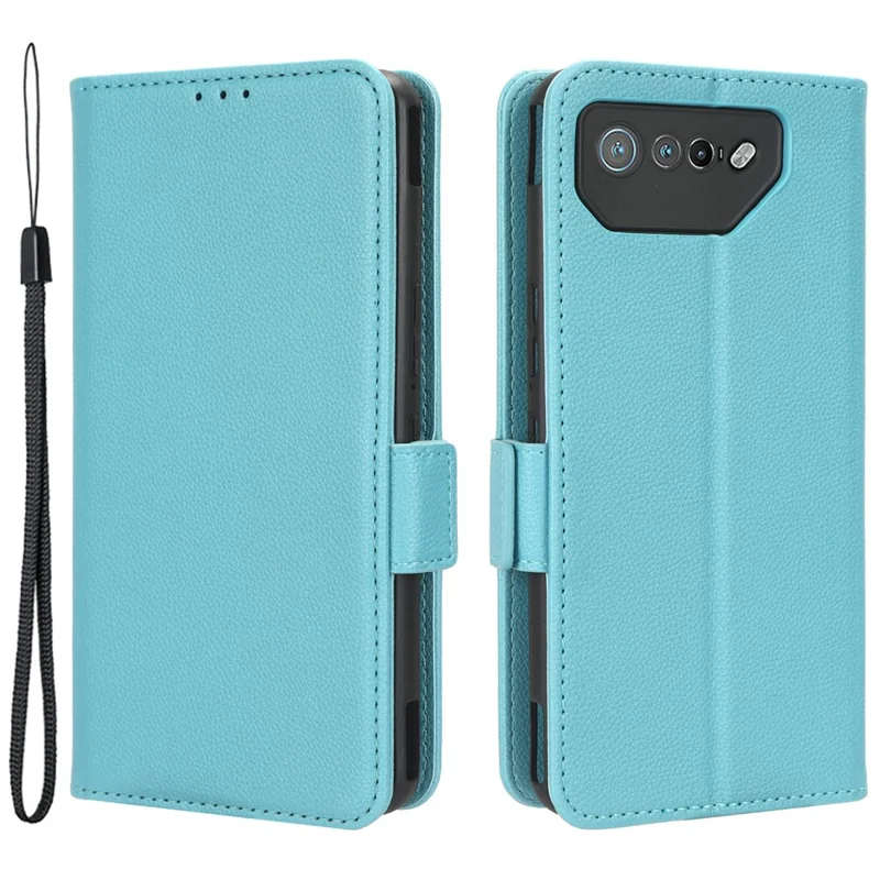 Per Asus ROG Phone 7 5G Flip Stand Phone Shell PU Leather Wallet Anti-drop Case Litchi Texture Phone Cover - Baby Blue