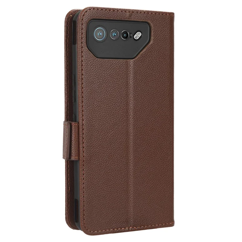 Per Asus ROG Phone 7 5G Flip Stand Phone Shell PU Leather Wallet Anti-drop Case Litchi Texture Phone Cover - Brown