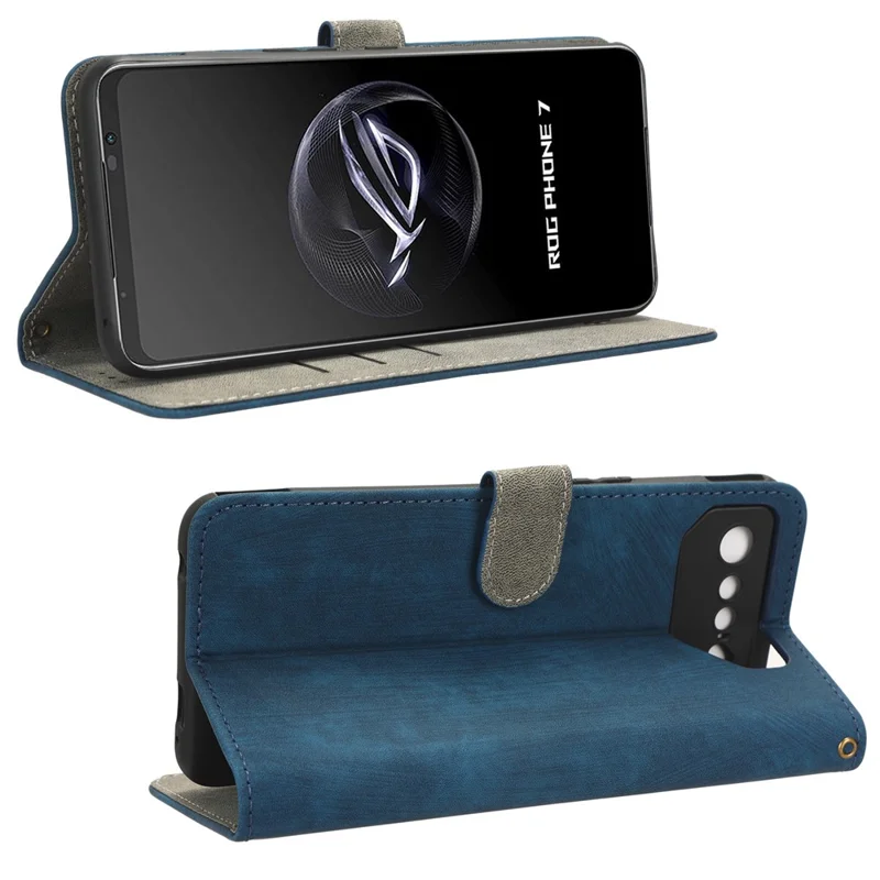 For Asus ROG Phone 7 5G Phone Wallet Case RFID Blocking Stand Phone Cover with Strap - Blue