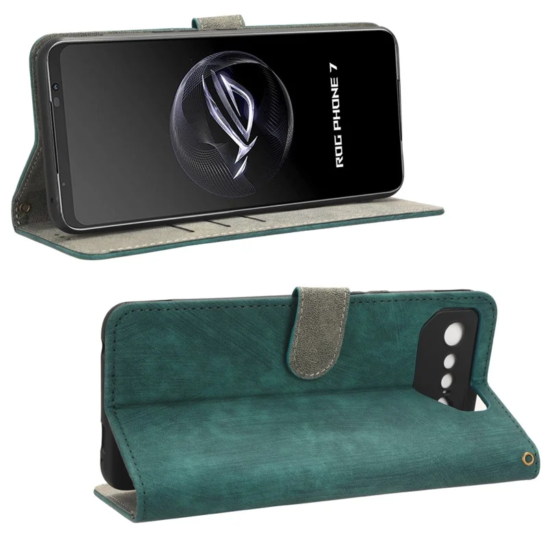 For Asus ROG Phone 7 5G Phone Wallet Case RFID Blocking Stand Phone Cover with Strap - Green