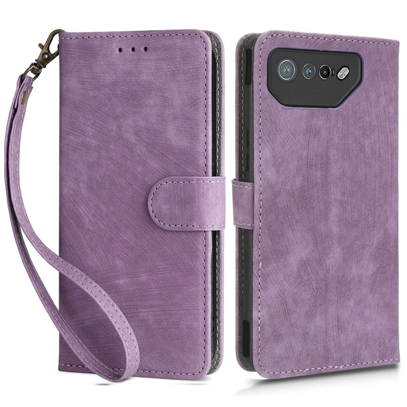 For Asus ROG Phone 7 5G Phone Wallet Case RFID Blocking Stand Phone Cover with Strap - Purple