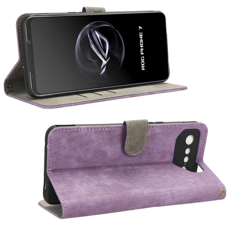 For Asus ROG Phone 7 5G Phone Wallet Case RFID Blocking Stand Phone Cover with Strap - Purple
