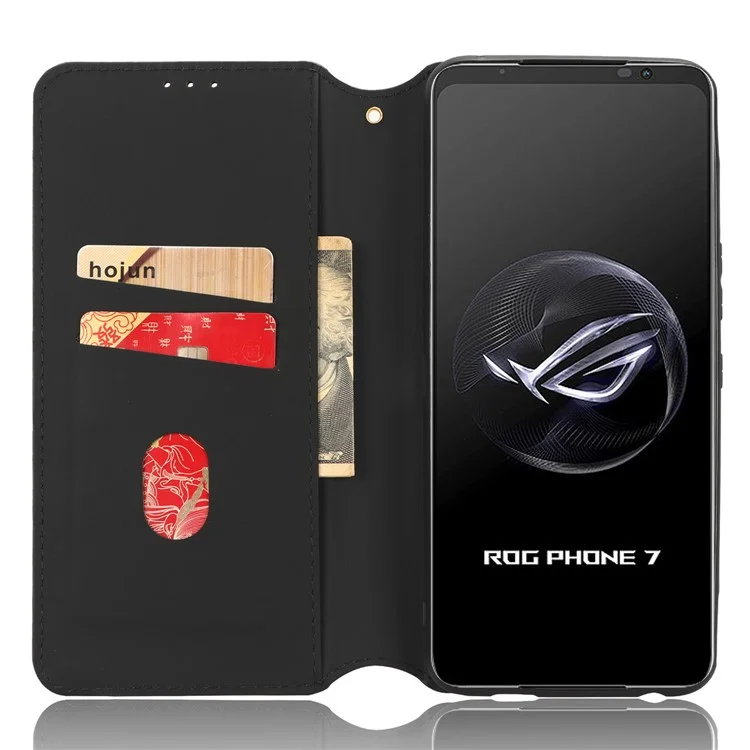 Para el caso del teléfono celular Asus ROG Phone 7 5G, estuche con diseño de rombo estampado en piel de poliuretano, cartera, soporte y tapa plegable - Negro