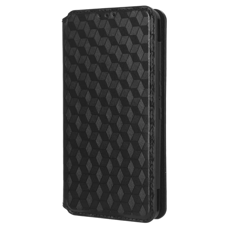 Para el caso del teléfono celular Asus ROG Phone 7 5G, estuche con diseño de rombo estampado en piel de poliuretano, cartera, soporte y tapa plegable - Negro