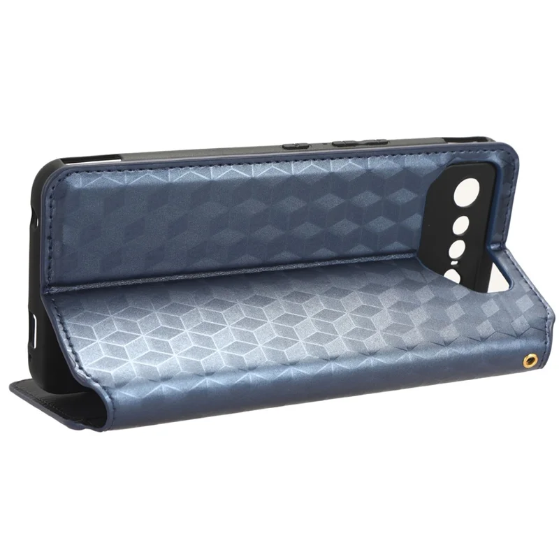 For Asus ROG Phone 7 5G Cell Phone Case Imprinted Rhombus PU Leather Wallet Stand Flip Cover - Blue