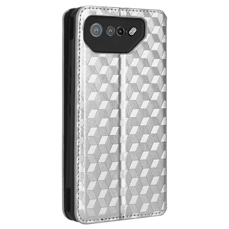 Чехол для телефона Asus ROG Phone 7 5G с тиснением в форме ромба, из искусственной кожи, с бумажником и подставкой - серебристый