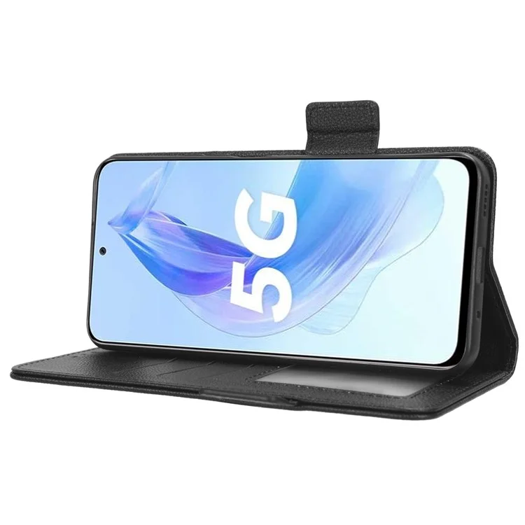 Чехол-бумажник для телефона For Honor 90 Lite 5G / X50i 5G с защитой от царапин, из искусственной кожи с текстурой личи, с откидной подставкой - черный