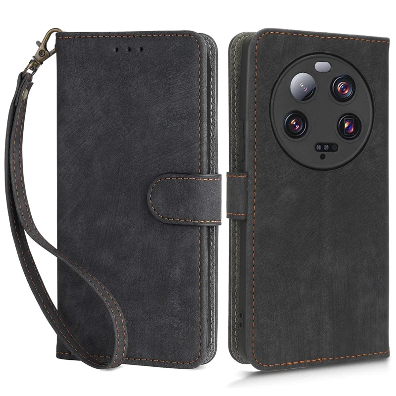 Für Xiaomi 13 Ultra Wallet Stand Phone Cover RFID Blocking Leather Phone Case mit Riemen - Schwarz