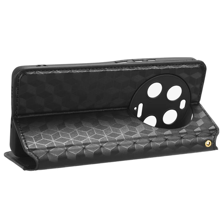 Для Xiaomi 13 Ultra Rhombus Imprinted PU Leather Phone Case Wallet Stand Flip Cover - Black