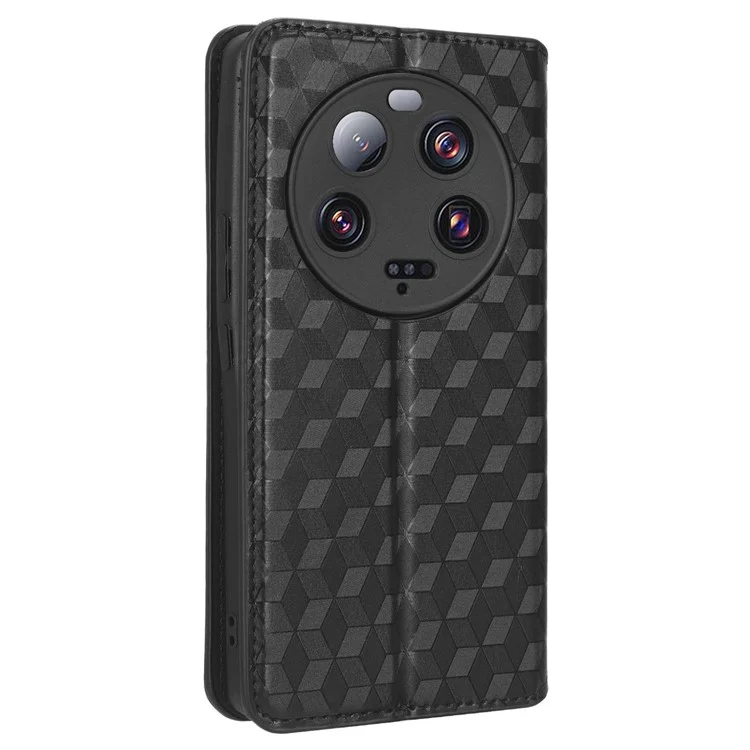 Для Xiaomi 13 Ultra Rhombus Imprinted PU Leather Phone Case Wallet Stand Flip Cover - Black