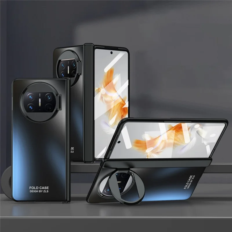 For Huawei Mate X3 5G Magnetic Phone Cover Hidden Kickstand PC Protective Case with Glass Screen Protector - Black