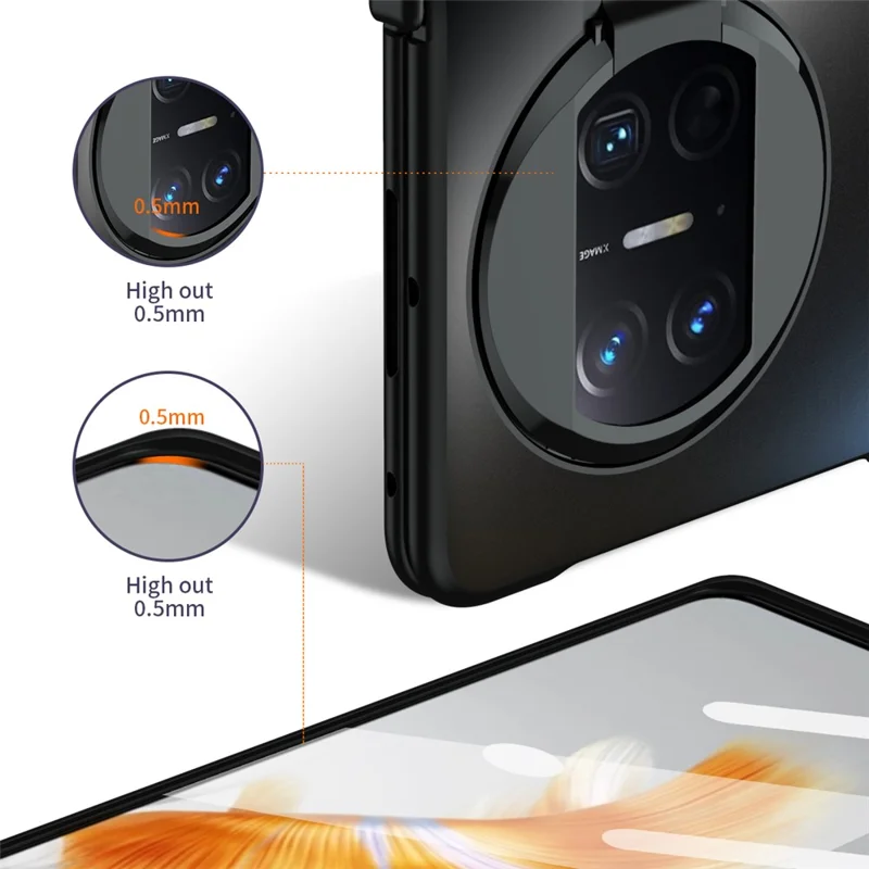 For Huawei Mate X3 5G Magnetic Phone Cover Hidden Kickstand PC Protective Case with Glass Screen Protector - Black