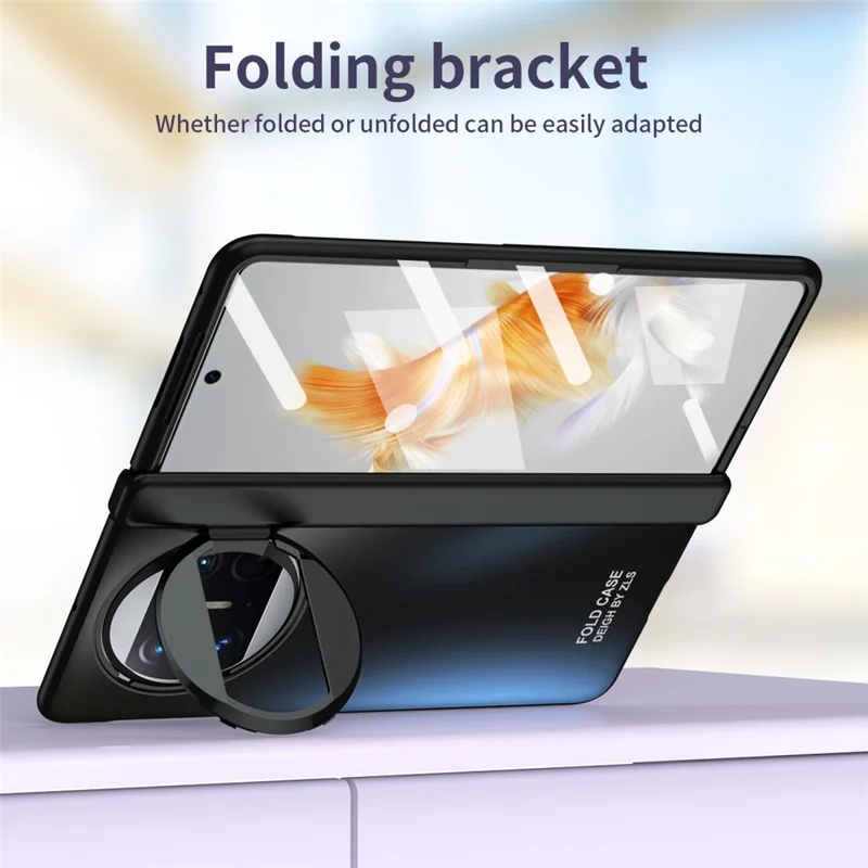 For Huawei Mate X3 5G Magnetic Phone Cover Hidden Kickstand PC Protective Case with Glass Screen Protector - Black