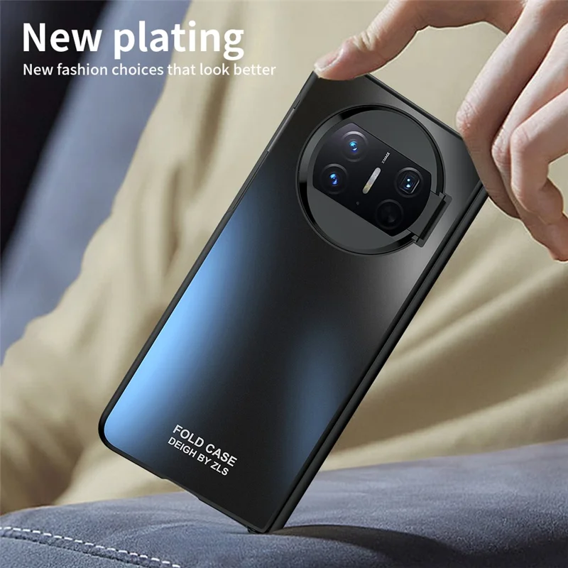 For Huawei Mate X3 5G Magnetic Phone Cover Hidden Kickstand PC Protective Case with Glass Screen Protector - Black