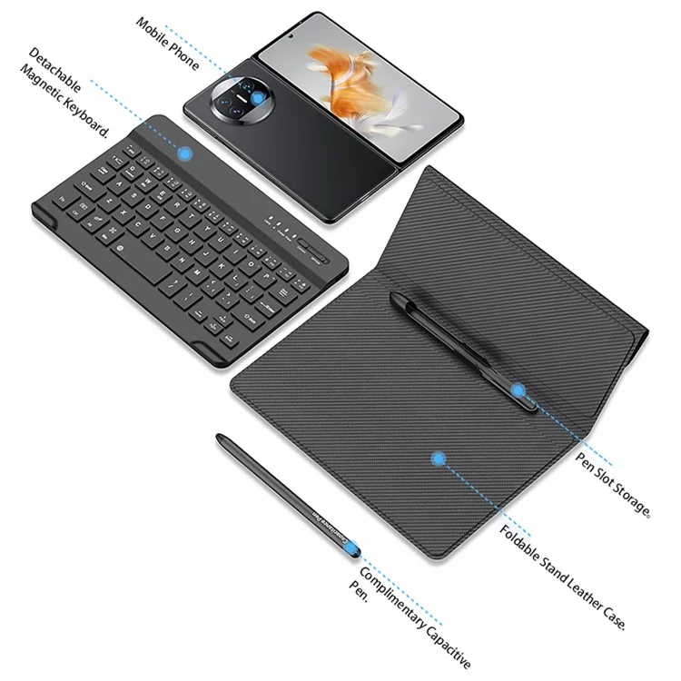 GKK Cell Phone Bluetooth-compatible Keyboard for Huawei Mate X3 5G Shockproof Cover with Phone Case, Tempered Glass Film, Pen - Black