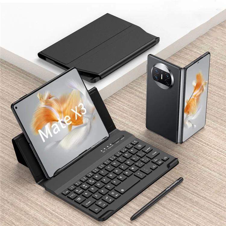 GKK Cell Phone Bluetooth-compatible Keyboard for Huawei Mate X3 5G Shockproof Cover with Phone Case, Tempered Glass Film, Pen - Black