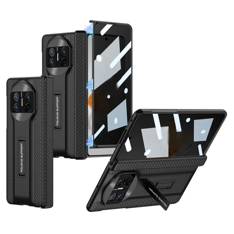 GKK For Huawei Mate X3 5G Magnetic Matte Leather Coating PC Cover Hidden Kickstand Case with Anti-peep Glass Screen Film - Grey