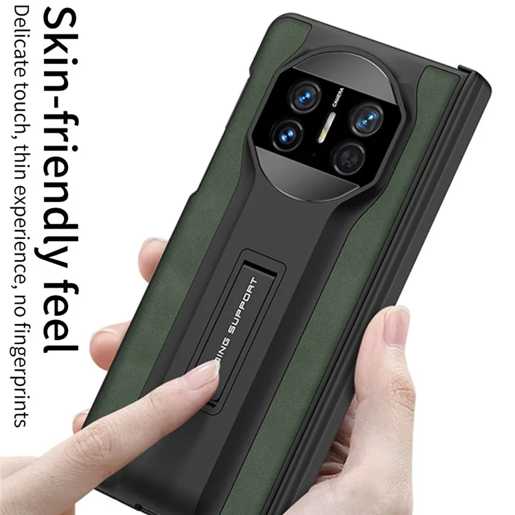 GKK para Huawei Mate X3 5G Estuche con Soporte Oculto Recubrimiento de Cuero Mate Magnético Cubierta de PC con Película de Vidrio Templado HD - Verde