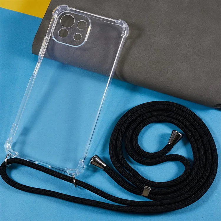 Para Xiaomi 11 Lite 5G NE / Mi 11 Lite 5G / 4G Teléfono Caso TPU Engrosado Cuatro Esquinas Cubierta Transparente con Cordón