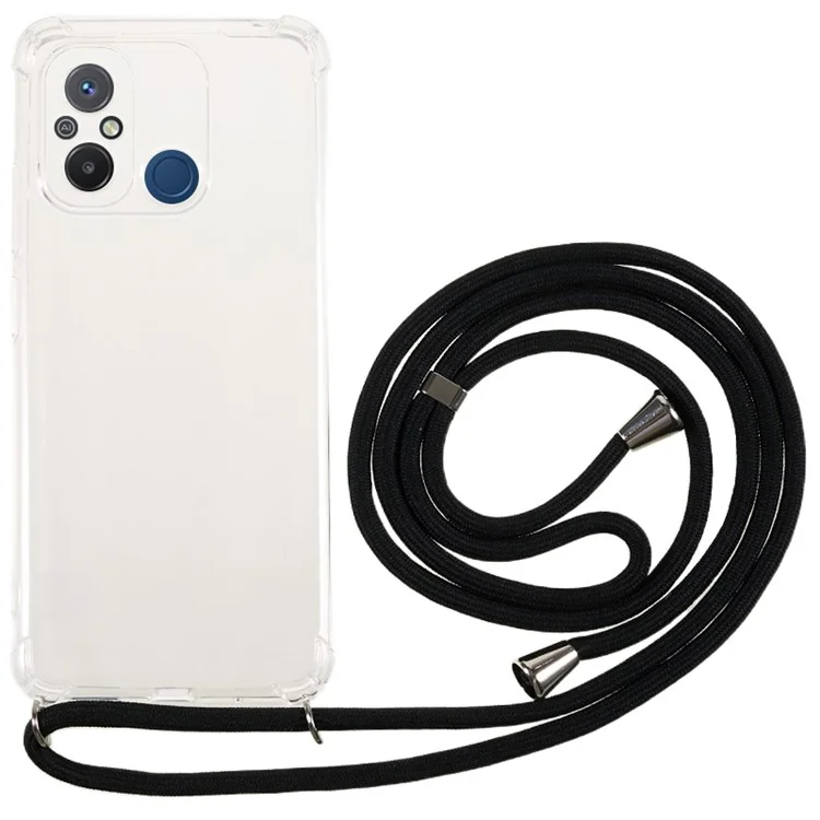 Para Xiaomi Redmi 12C 4G Phone TPU Case Four Corner Anti-drop Transparent Cover with Lanyard